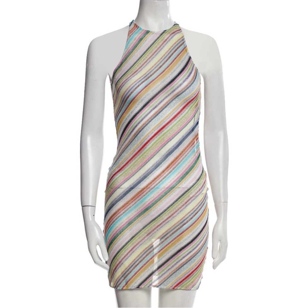 NWT Missoni Mare Rainbow Knit Mini Dress Coverup Crochet Multi Open-back Striped